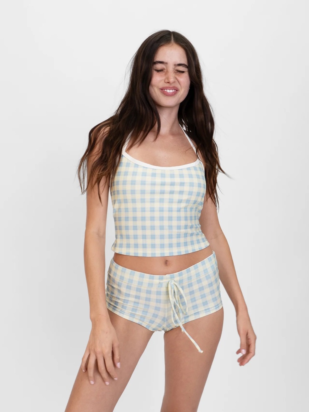 ODDLI Blue Plaid Tankini Set